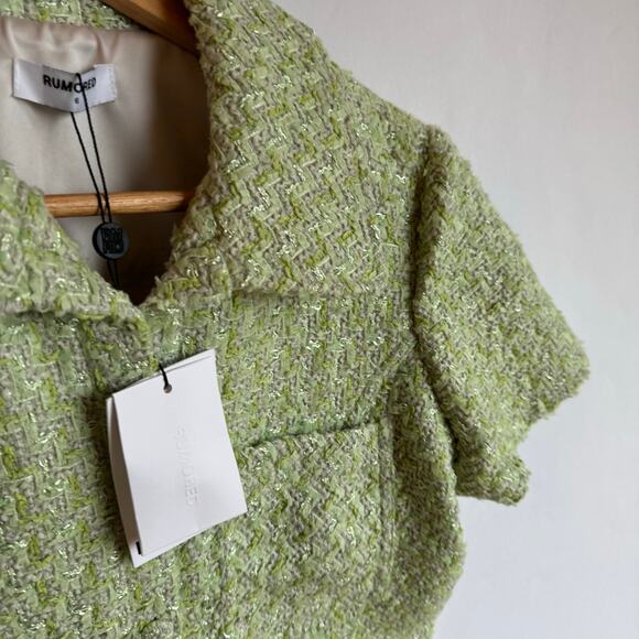 Rumored Notting Hill Mini Dress Chic Minimalist Modern Sz 6 Green Tennis Tweed - Picture 6 of 13